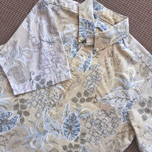 VTG Reyn Spooner Pullover Shirt Men Med/Lg Reverse Hawaiian Tiki Tan Retro Surf